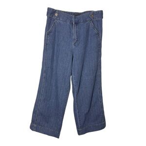 Rachel Roy Blue Cropped Wide Leg Denim Size Large 100% Cotton